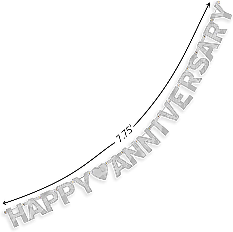 Amscan Happy Anniversary Silver Foil Letter Banner 6.75ft x 6.25in 1 Pack