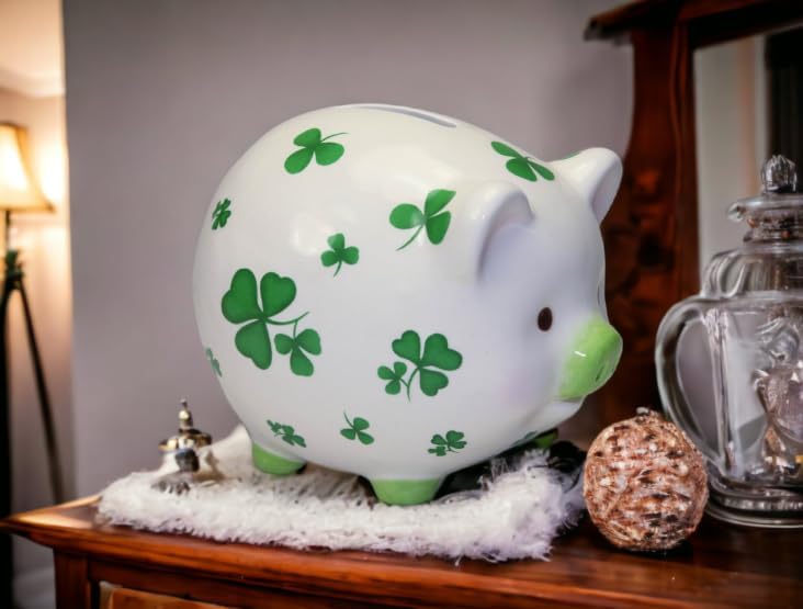 Cosmos Gifts Ceramic Shamrock Piggy Bank Small Green 20894