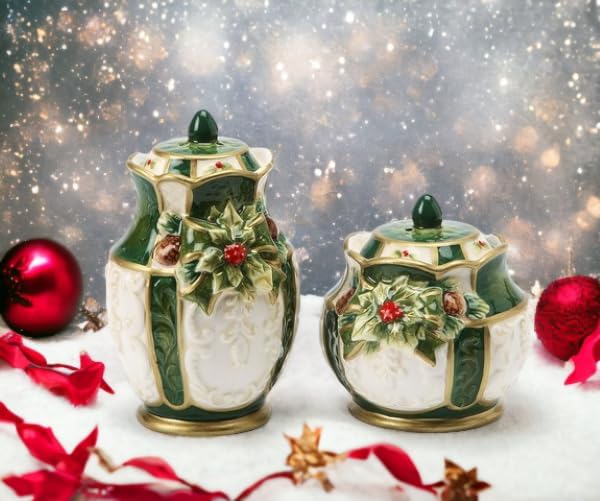 Cosmos Gifts Fine Earthenware Emerald Holiday Holly Salt and Pepper Shakers Set 3-3/4" H