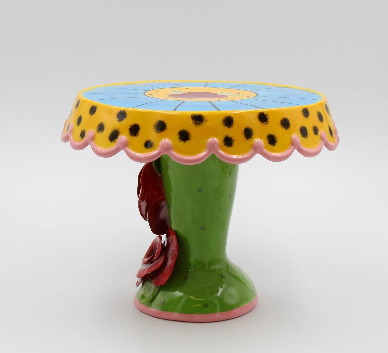 Appletree 7-1/4-Inch Sugar High Social by Babs Hand-Painted Ceramic Cake Stand Multicolor
