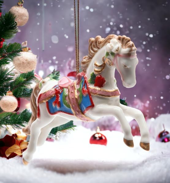 Cosmos Gifts Fine Porcelain White Carousel Horse Christmas Ornament 4-7/8" L
