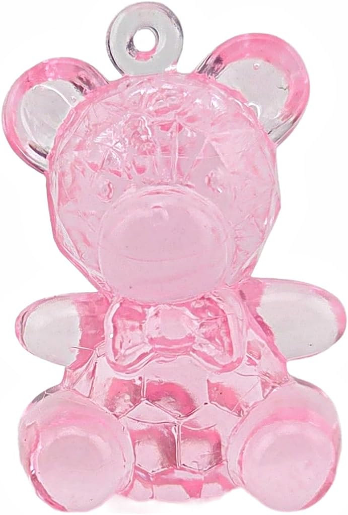 Pink Crystal Transparent Baby Shower Bear Charms, 24 Pieces