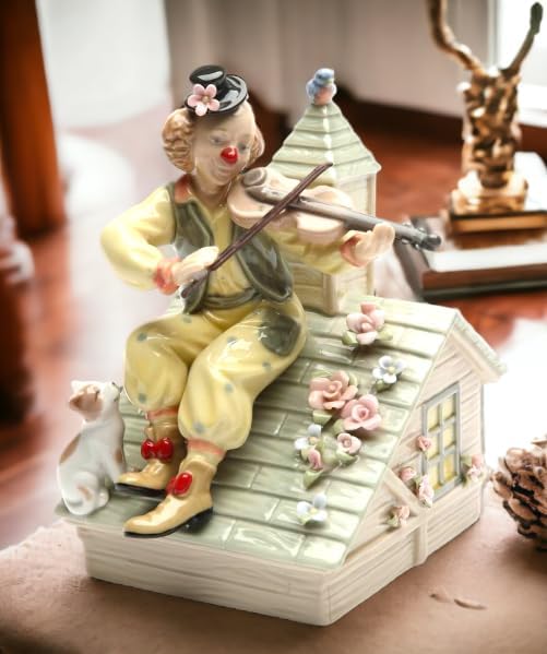 Cosmos Gifts Fine Ceramic Clown with Violin Musical Figurine 6-1/4" H Yellow