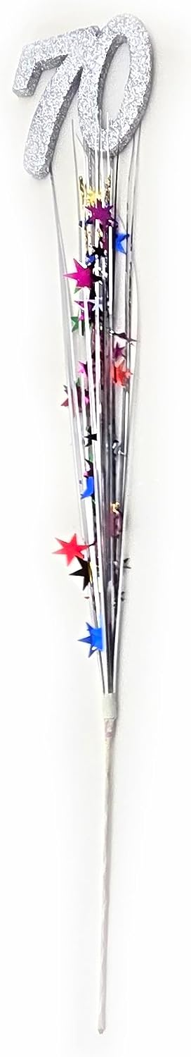 Multicolored Metallic Star 70th Birthday Onion Grass Picks, 3 Pieces