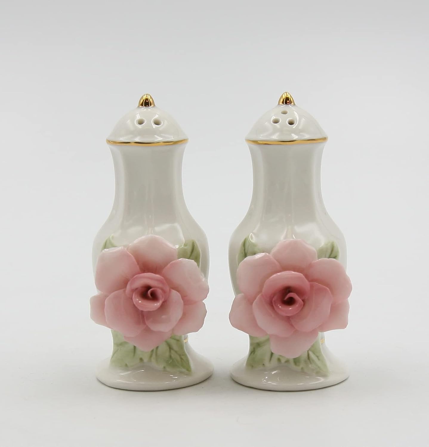 Cosmos Gifts Porcelain Pink Rose Jar with Gold Trim Salt and Pepper Shaker Set 3-1/2" H 21027