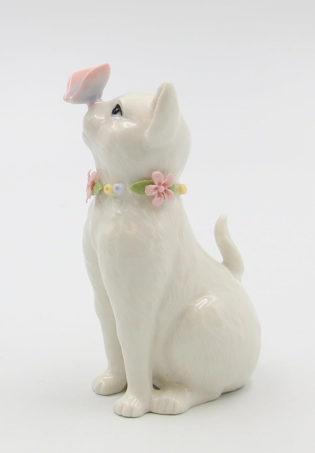 Cosmos Gifts Fine Porcelain White Cat with Flowers Ring Holder 2-3/4" x 2" x 4-1/2" H 11004