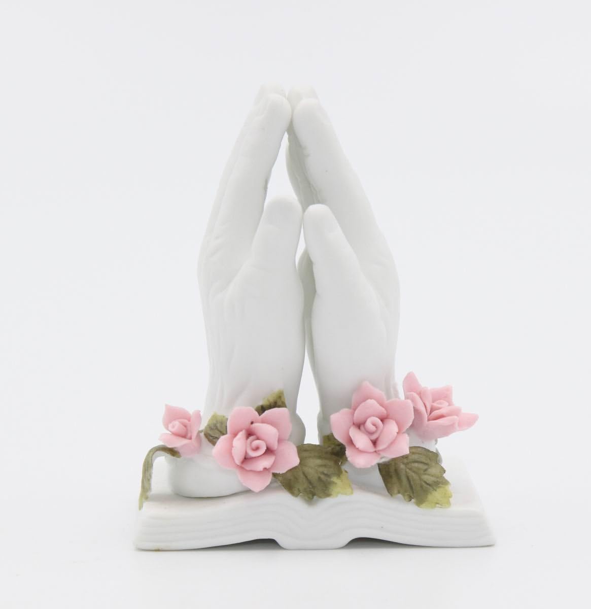 Cosmos Gifts Fine Porcelain Inspirational Praying Hands with Roses on Open Bible Figurine 3-1/2" H