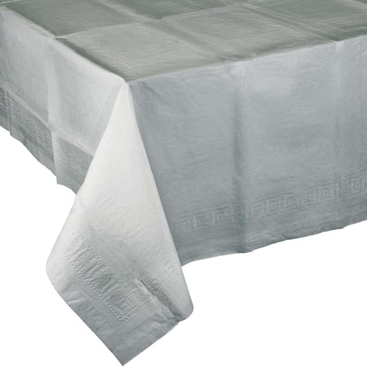 Party Favors Plus Disposable Tablecloth Silver 54x108 Inch 2-Ply Tissue Plastic Lining Rectangular Pack of 2