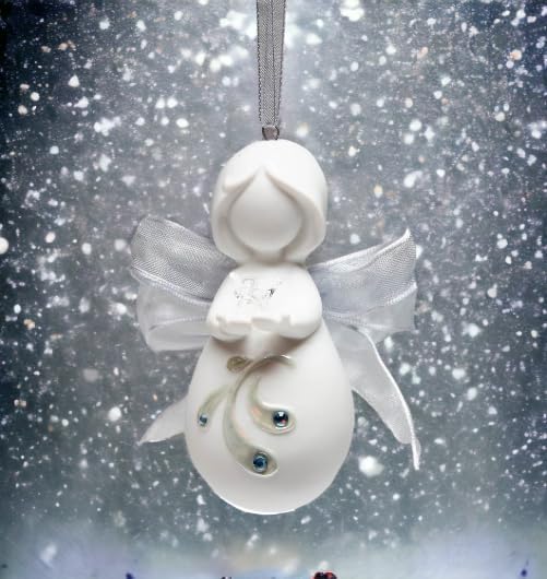 Cosmos Gifts Fine Porcelain Inspirational Angel of Peace Holding Dove with Ribbon Wings Hanging Christmas Tree Ornament Figurine 3" H