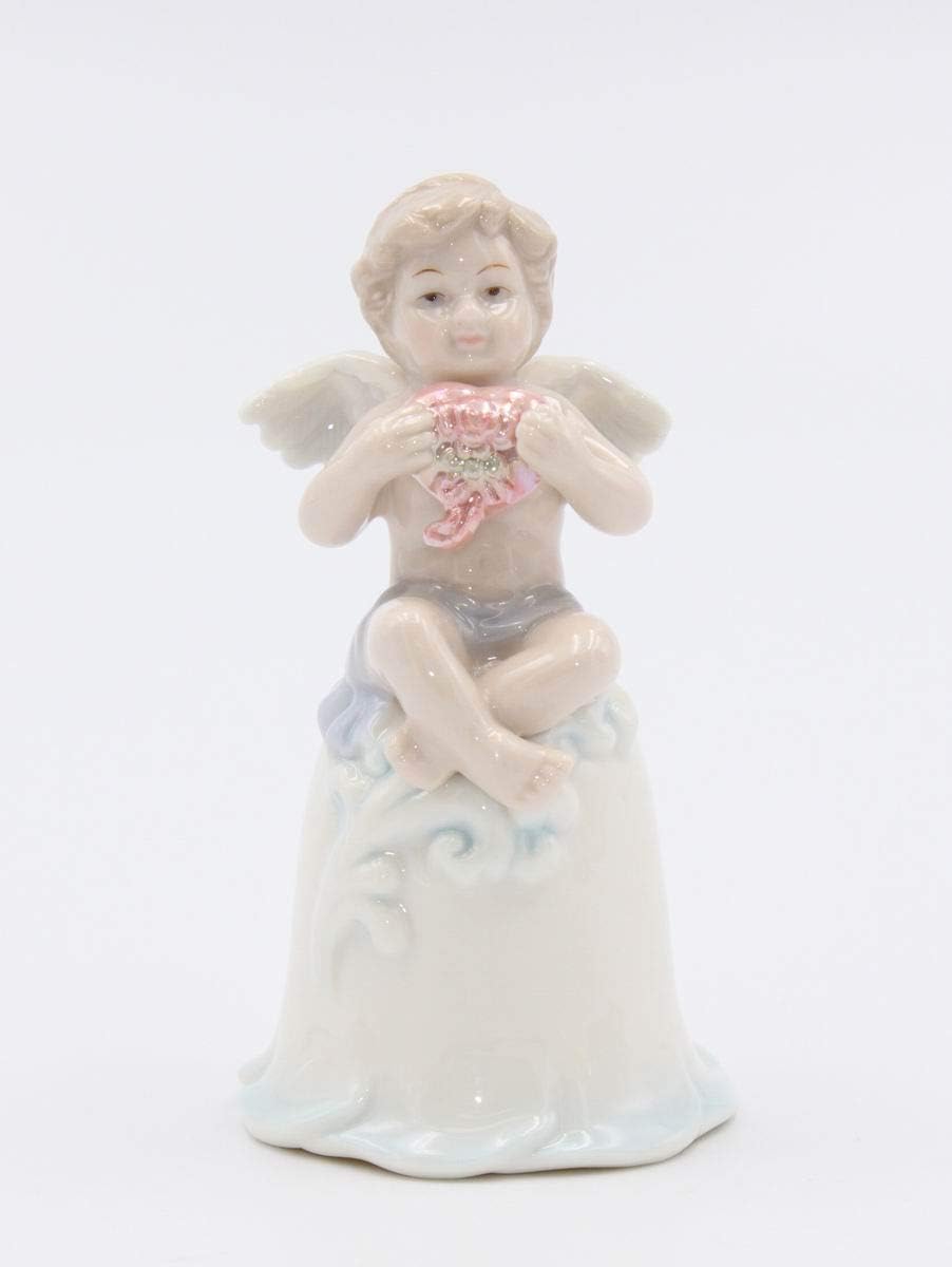 Cosmos Gifts Fine Porcelain Cherub Holding Pink Heart Bell Figurine 4-1/4" H