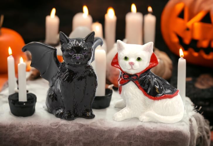 Cosmos Gifts Fine Porcelain Vampire and Dracula Cat Salt & Pepper Shakers Set 3-3/8" H