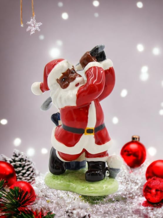 Cosmos Gifts Fine Ceramic African American Black Santa Golfing Ornament 4" H