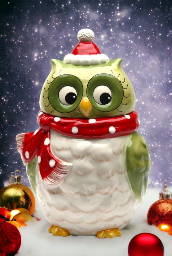 Cosmos Gifts Ceramic Owl Design Holiday Cookie Jar 9-5/8"
