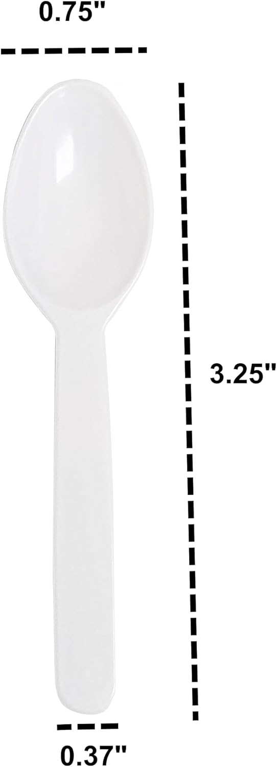 Party Favors Plus White Plastic Mini Spoons 3.25 Inch 100 Count