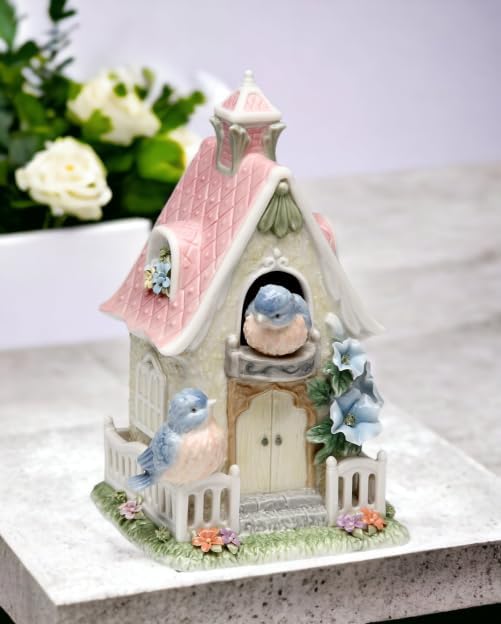 Cosmos Gifts Fine Porcelain Bluebird Birdhouse Music Box Figurine (Tune: Blue Danube Waltz), 7-1/4" H