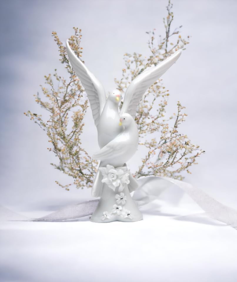 Cosmos Gifts Fine Porcelain White Double Doves with Rose Cake Topper Figurine 5-1/4" H