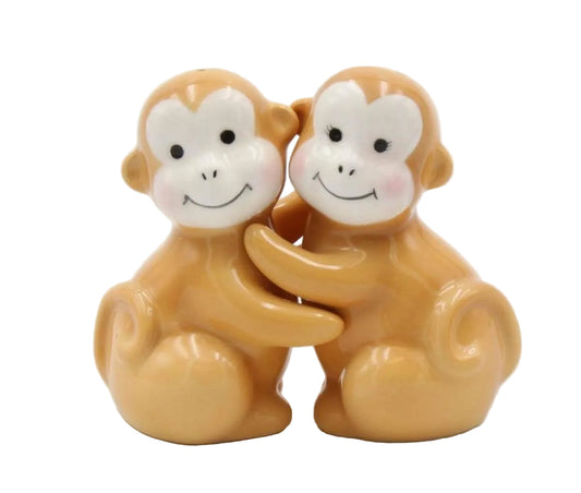 Cosmos Gifts Fine Ceramic Hugging Monkeys Salt and Pepper Shakers Set 3-1/8" H
