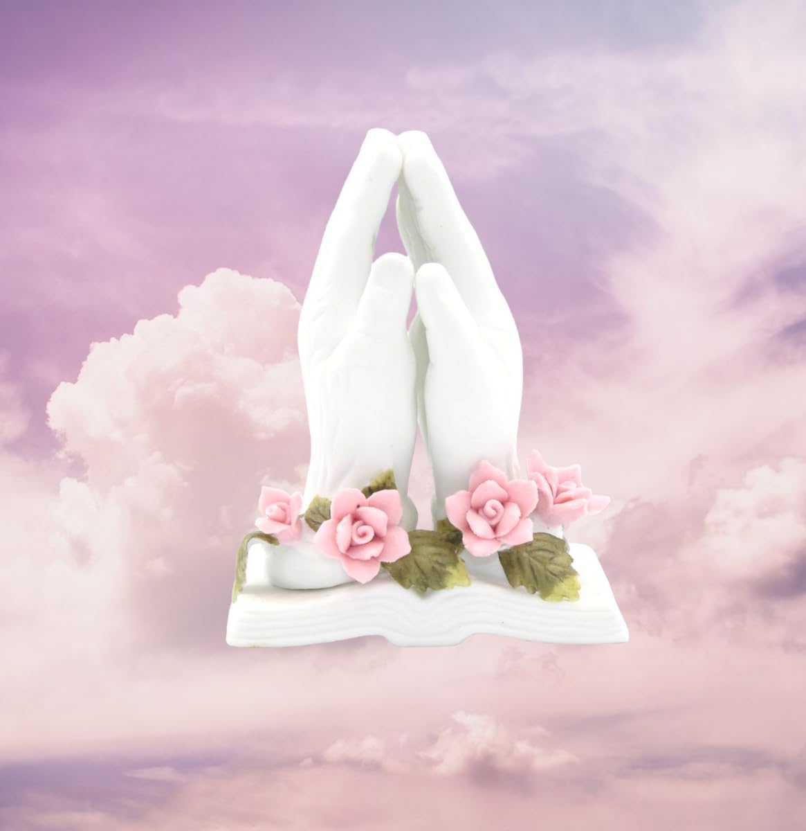 Cosmos Gifts Fine Porcelain Inspirational Praying Hands with Roses on Open Bible Figurine 3-1/2" H