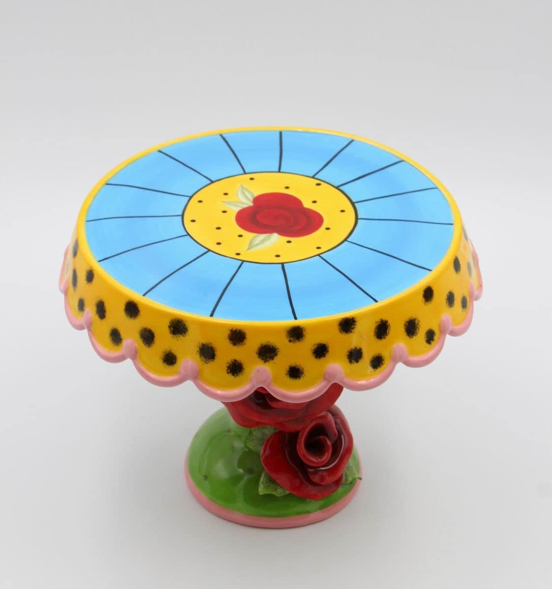 Appletree 7-1/4-Inch Sugar High Social by Babs Hand-Painted Ceramic Cake Stand Multicolor