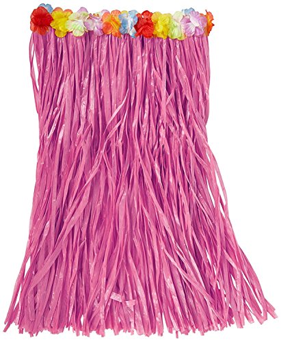 Adult Artificial Hula Grass Skirt with Floral Waistband 36" Fuchsia