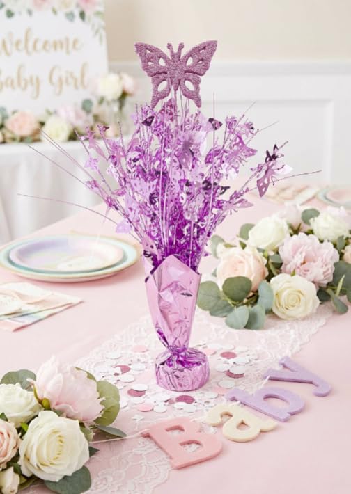 Pink Glitter Butterfly Balloon Weight Centerpiece 2pc 15in