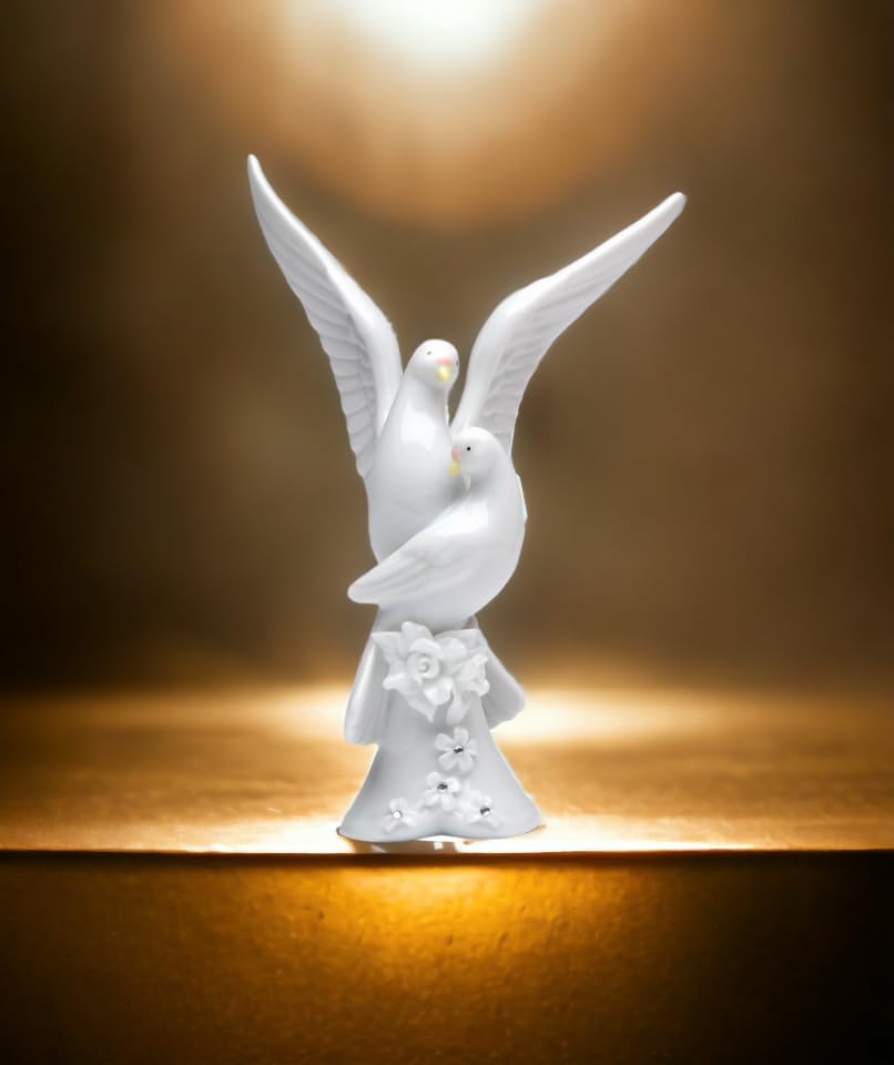 Cosmos Gifts Fine Porcelain White Double Doves with Rose Cake Topper Figurine 5-1/4" H