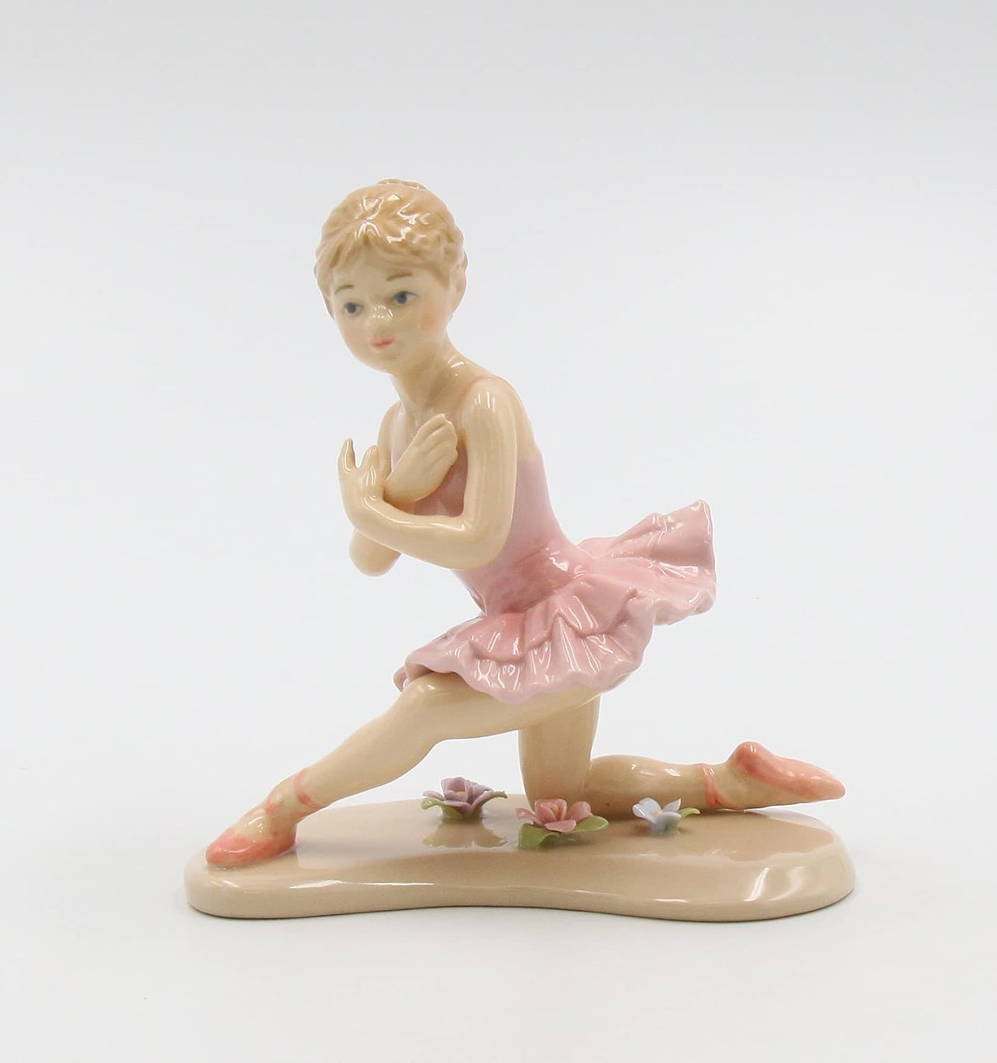 Cosmos Gifts Fine Porcelain Ballerina in Pink with Knee Down Ceramic Figurine 4-1/2" H