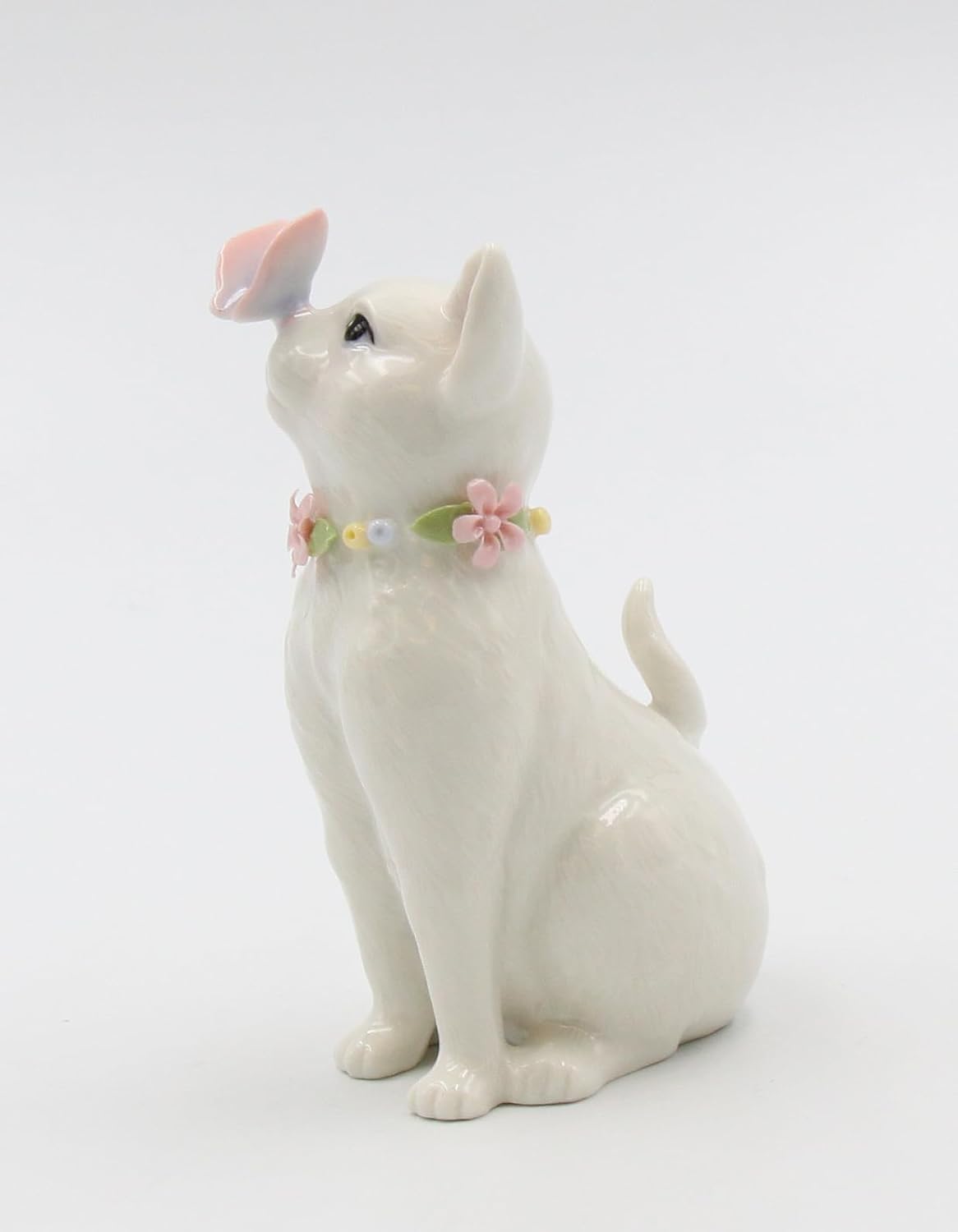 Cosmos Gifts Fine Porcelain White Cat with Flowers Ring Holder 2-3/4" x 2" x 4-1/2" H 11004