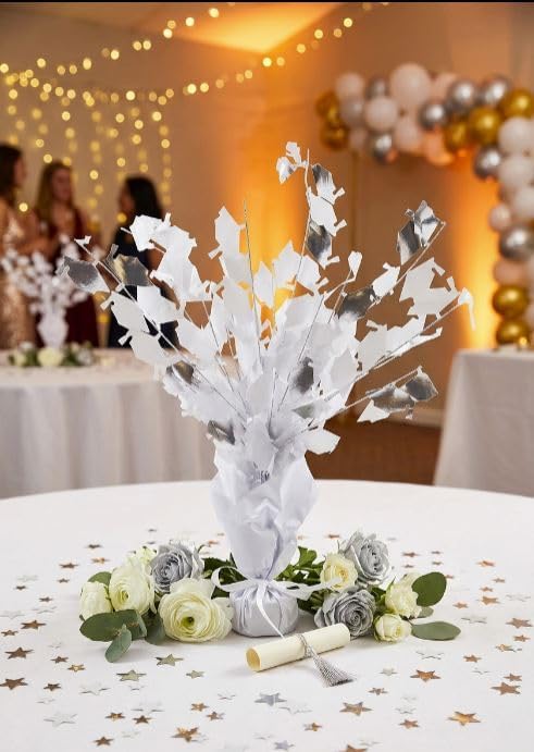 White Graduation Hats Balloon Weight Centerpiece, 2 Pieces