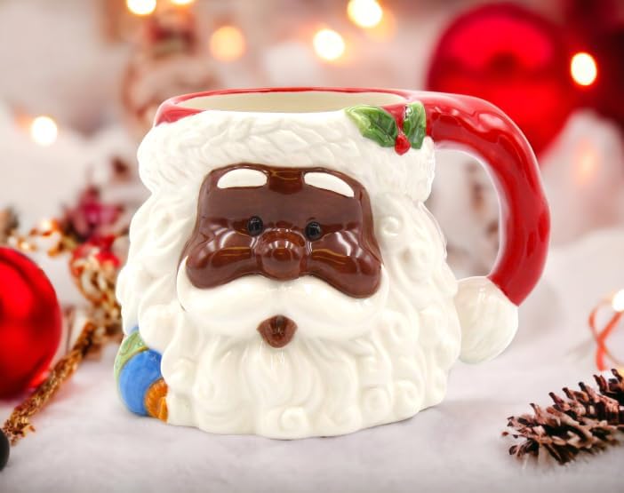 Fine Ceramic African American Black Ethnic Christmas Santa Mug 5-3/4" L
