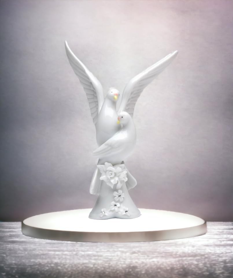 Cosmos Gifts Fine Porcelain White Double Doves with Rose Cake Topper Figurine 5-1/4" H