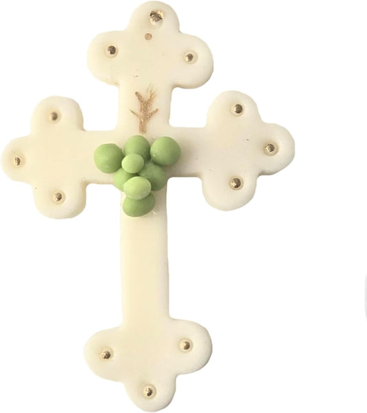 Party Favors Plus Cold Porcelain Cross Capia Baby Shower Favor White Green Floral 6 Count