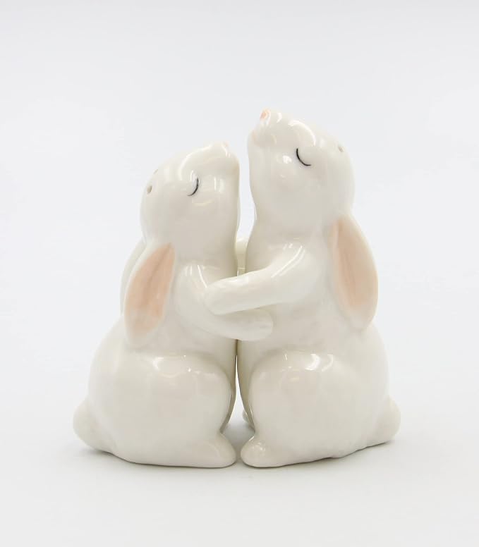 Cosmos Gifts Fine Porcelain Hugging Rabbits Salt and Pepper Shakers Set 3-5/8" H 21011