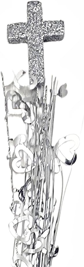 Silver Glitter Cross Hearts Onion Grass Metallic Picks, 3 Pieces