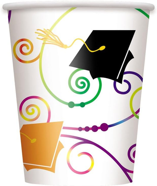 Unique Scroll Graduation Party Cups 9 Oz 8 Count Multicolor