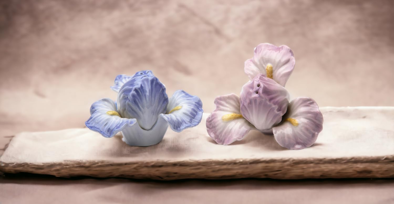 Cosmos Gifts Fine Porcelain Iris Flower Salt and Pepper Shakers Set 2-1/4" H