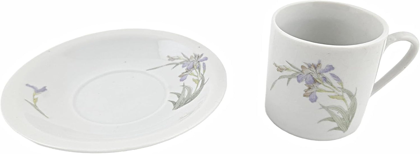 Party Favors Plus Fine Porcelain Coffee Cup and Saucer Set White Purple Floral 12 Piece