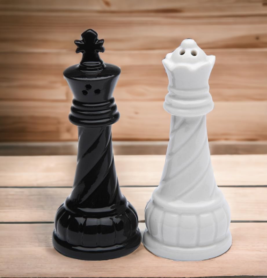 Cosmos Gifts Fine Porcelain Chess Black King & White Queen Salt and Pepper Shakers Set 3-3/4" H