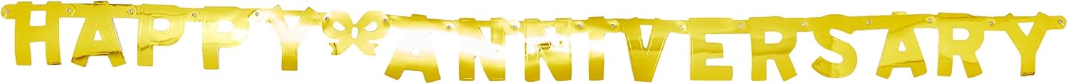 Beistle Shiny Foil Happy Anniversary Banner Gold 4.25in x 6ft 1 Pack