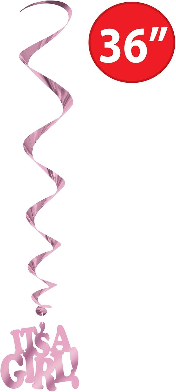 Beistle It's A Girl Whirls Pink Metallic Hanging Decorations 3 Ft 5 Pack