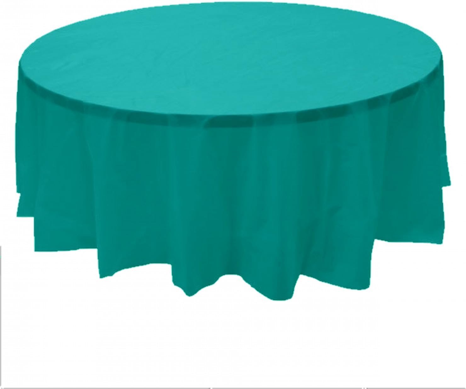 Party Favors Plus Teal Plastic Tablecloth 84 Inch Round with 2 Table Skirts 3 Piece Set