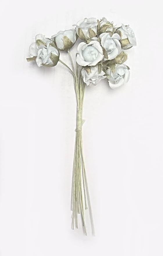 Light Blue Fabric Mini Rose Buds with Wire Stems, 360 Pieces