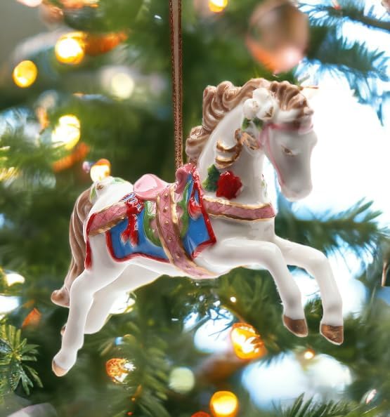Cosmos Gifts Fine Porcelain White Carousel Horse Christmas Ornament 4-7/8" L