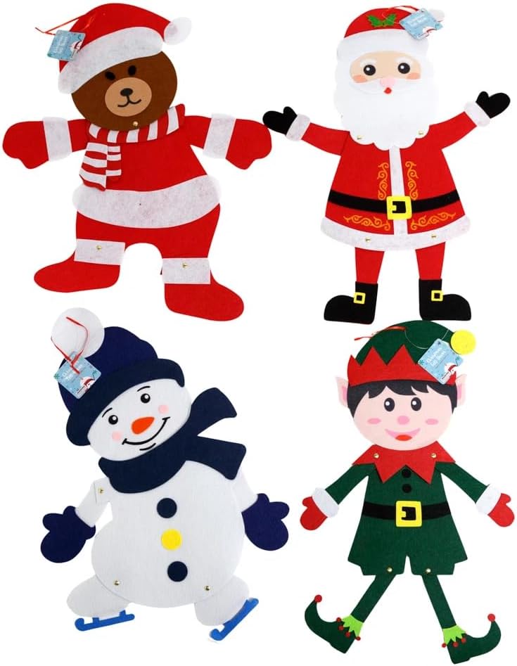 Multicolor Jointed Felt Hanging Christmas Ornaments, 4 Pieces