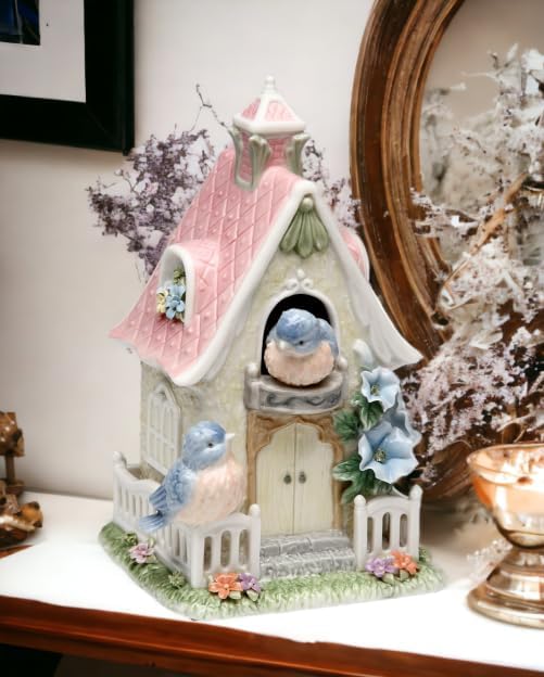 Cosmos Gifts Fine Porcelain Bluebird Birdhouse Music Box Figurine (Tune: Blue Danube Waltz), 7-1/4" H