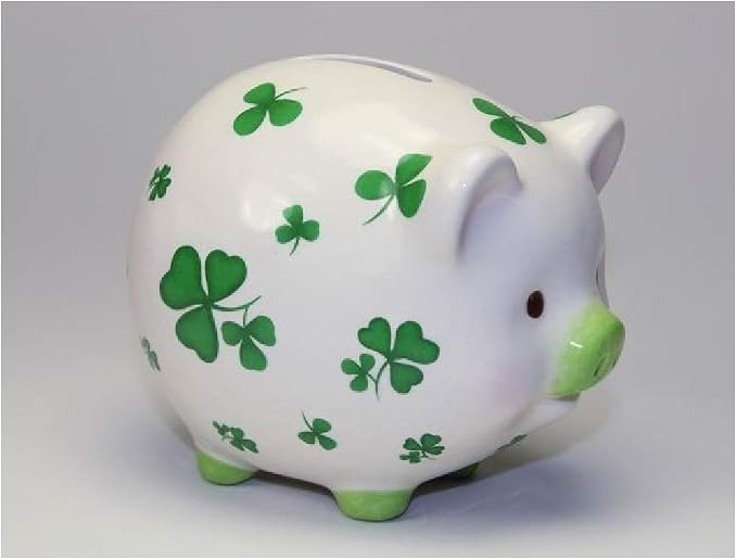 Cosmos Gifts Ceramic Shamrock Piggy Bank Small Green 20894