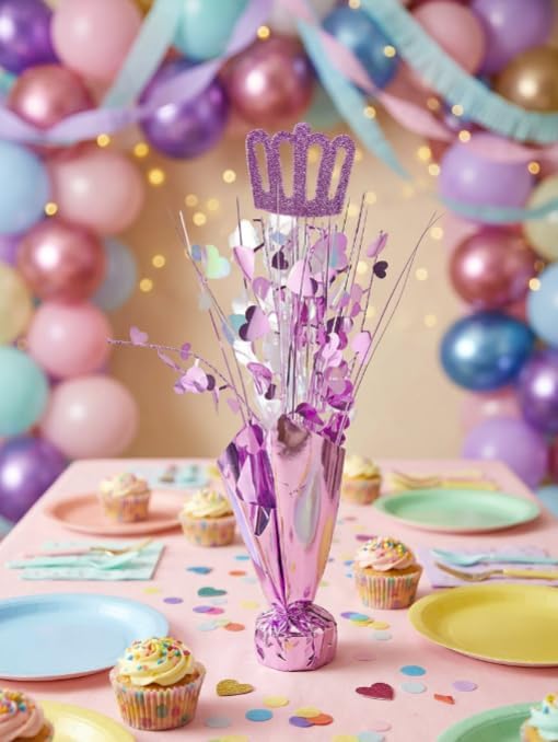 Pink Glitter Crown Balloon Weight Centerpiece with Hearts 2pc
