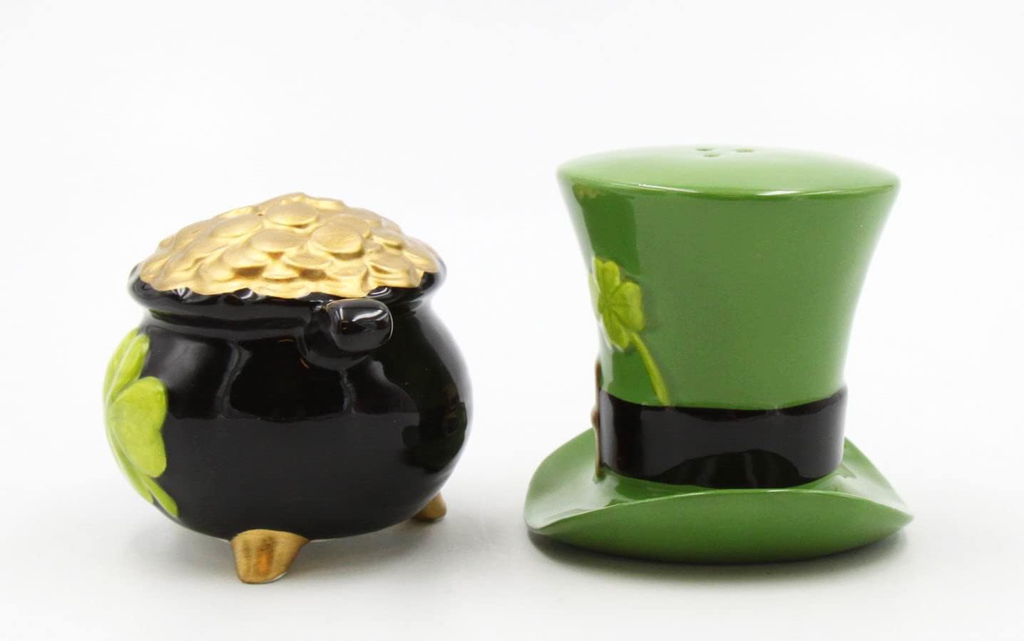 Cosmos Gifts Fine Ceramic Leprechaun Hat & Pot of Gold Salt and Pepper Shakers Set 2-5/8" H Multicolor