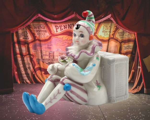 Cosmos Gifts Fine Porcelain Clown Sitting by Luggage Musical Figurine 5-5/8" H
