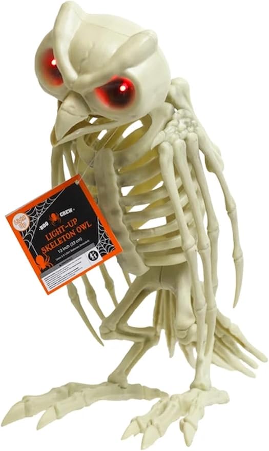 Jumbo Owl Skeleton Halloween Decoration with Light-Up Eyes 33 cm